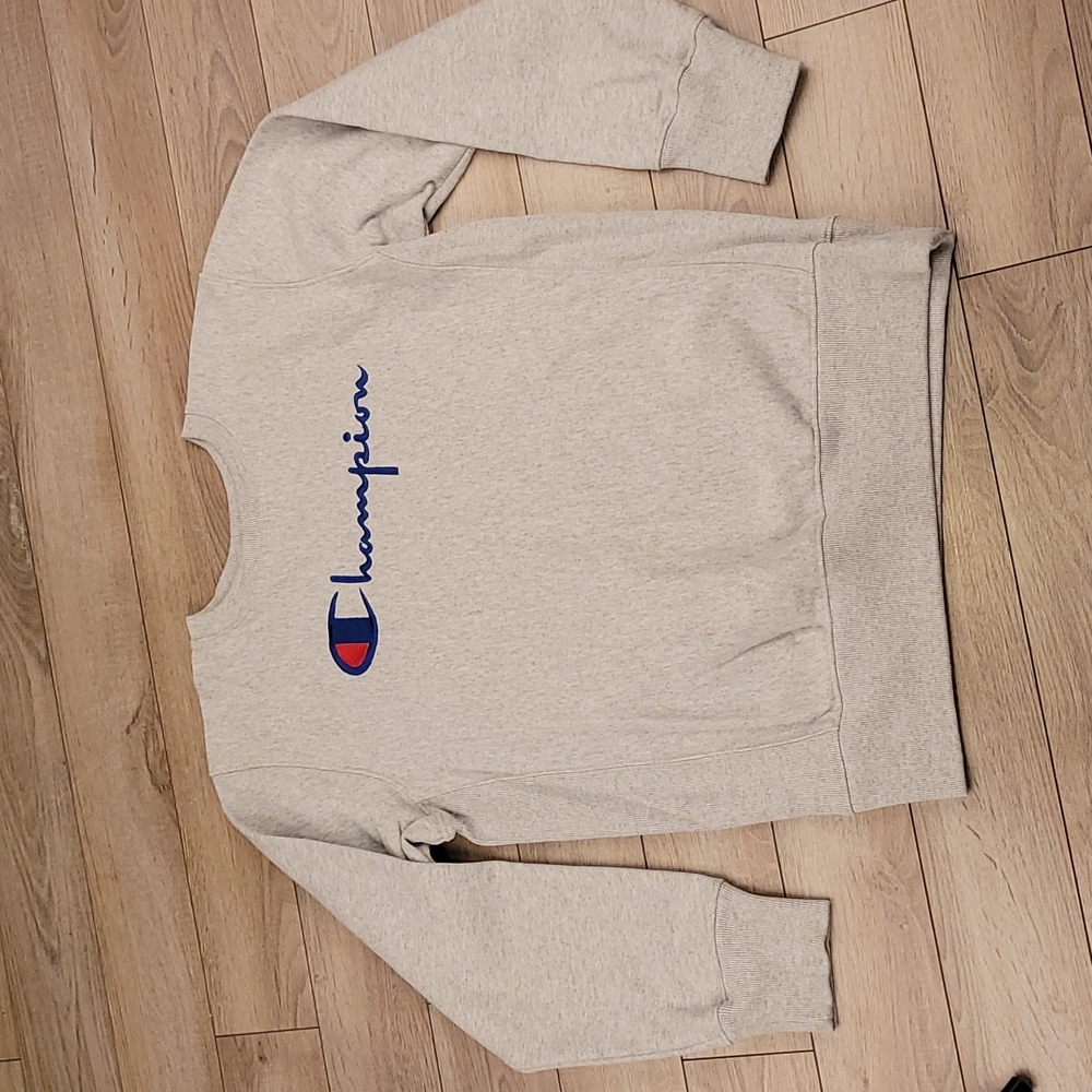 CHAMPION Reverse Weave Spellout Grey Cotton Blend Mens XL Crewneck Sweater VTG